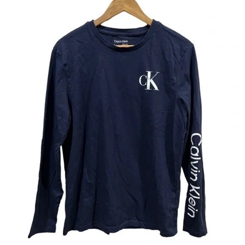 Calvin Klein CK Long Sleeve Tee Mens M‎ Navy Logo Shirt Streetwear